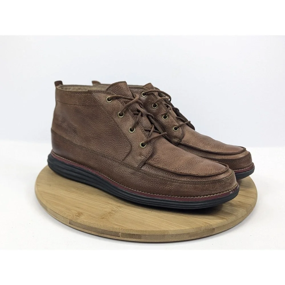 Cole Haan Connery Mens 10 M Chukka Boots Brown Leather Moc Toe Ankle Lunar Shoes